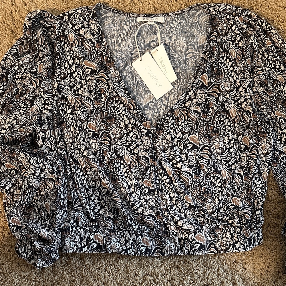Z Supply Black and White Floral Blouse